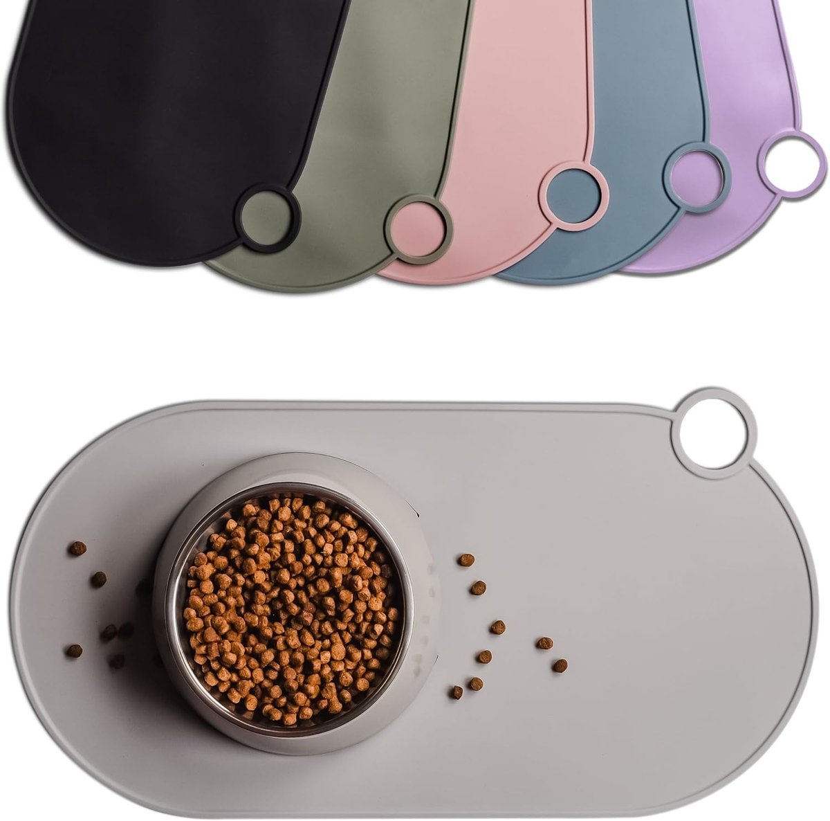 ne&no Siliconen bakmat, voor katten en kleine honden, kattenbakonderlegger, waterdicht, voedermat antislip, siliconen mat met ophanglus, 49 x 25 cm (Stone Grey)