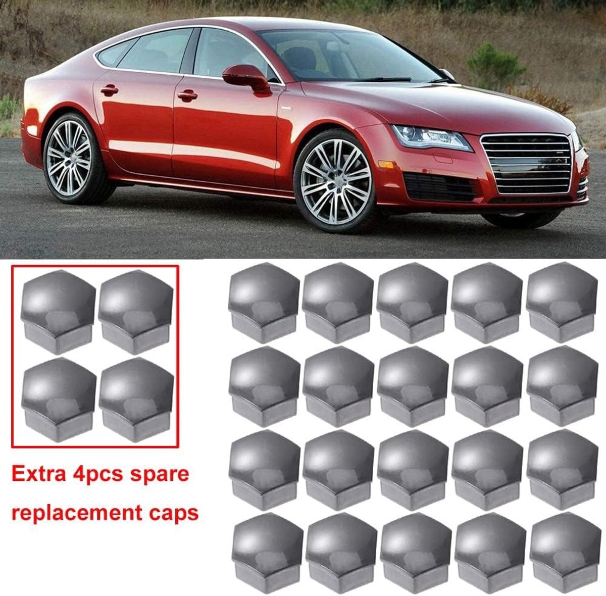 24 Stuks 17mm Wielmoerkappen met Verwijdertool - Hexagonale Dekkappen voor Auto's in Grijs, Geschikt voor Diverse Voertuigen