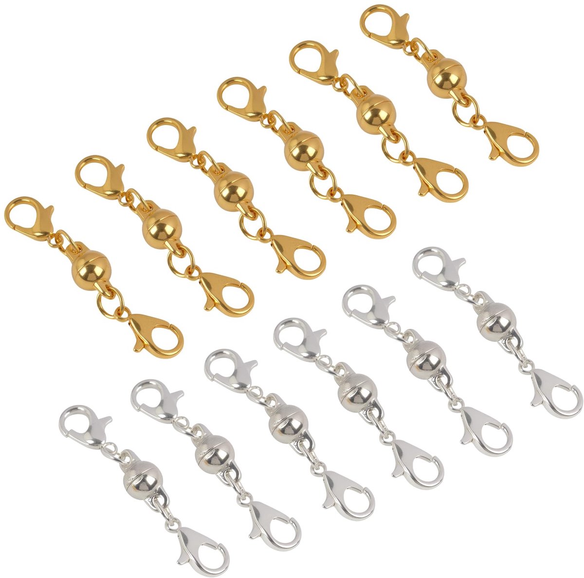 Karabijnsluiting, magnetische sieradensluitingen, gouden en zilveren karabijnsluiting met karabijnhaak, afsluitbare magneetsluiting en verlenging voor halskettingen, armbanden en