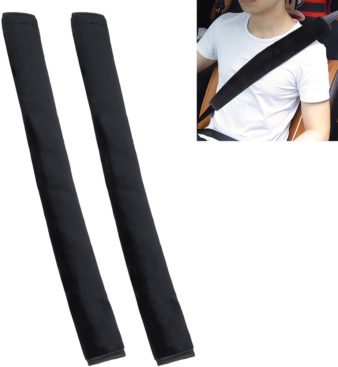 2 stuks Juttzzei Beschermkussen voor autogordel, 24,8"/63 cm Bescherming voor autogordels voor kinderen en volwassenen Beschermt nek en schouders - Zwart