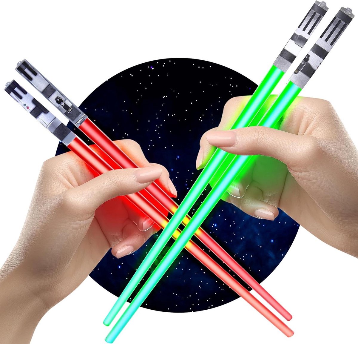LED Eetstokjes - Lichtgevende Stokjes - Feestelijke Maaltijden - Met Aan/Uit Knop - 26.4 cm - Rood en Groen