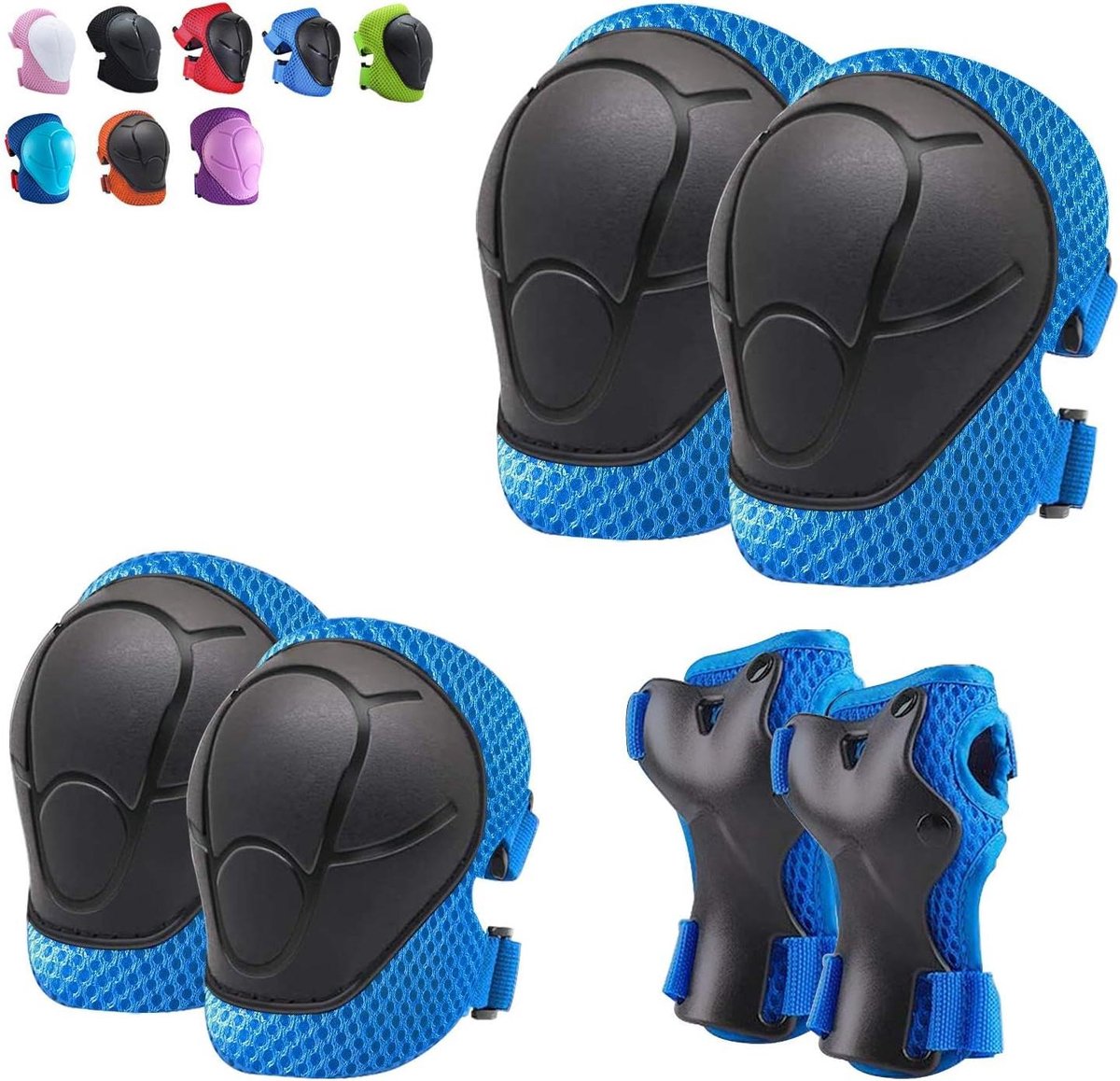 Kinder Knie Elleboog Beschermers - Beschermingsset Kinderen - Sportieve Activiteiten - Verstelbaar Klittenband - Set van 6 - Blauw