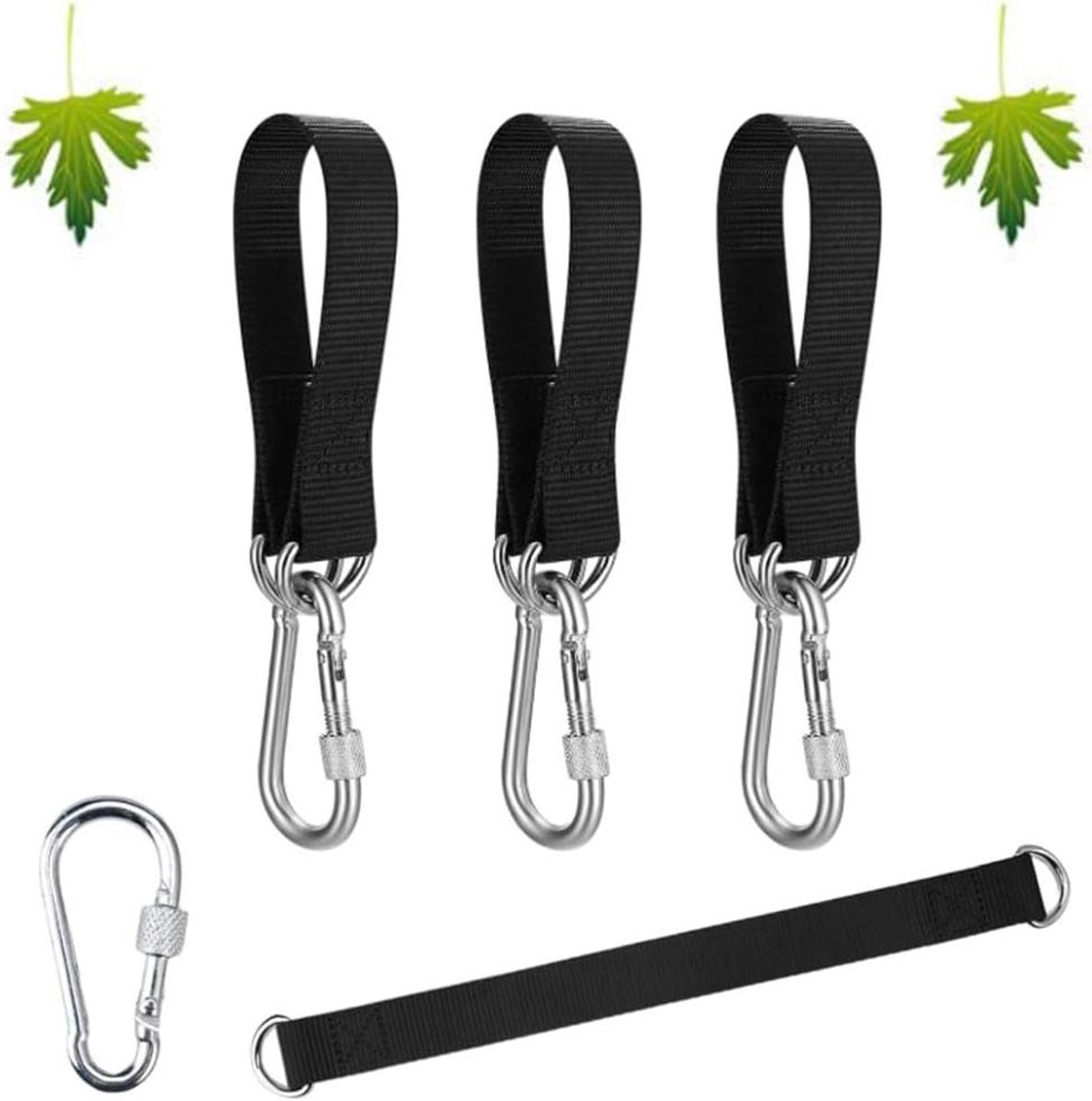 Hangmat Bevestiging Set - Schommel Ophanging - Tuin Ontspanning - Robuuste Nylon Banden - 4 stuks - Zwart