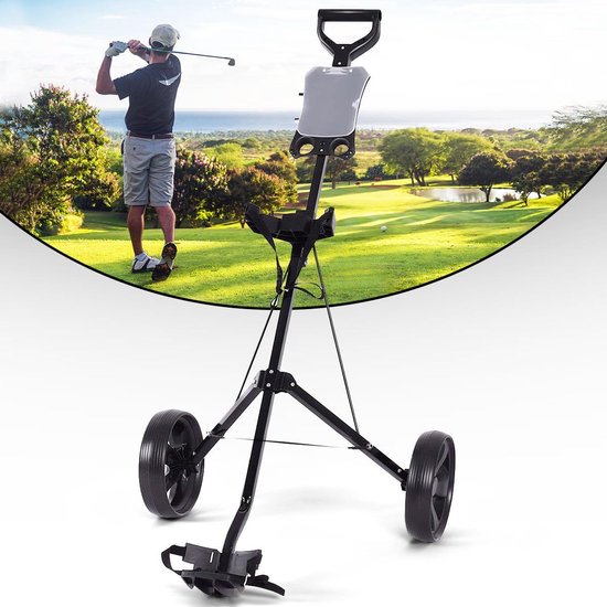 Golfkar - Golftrolley Pushkar - Golfen op de baan - Stabiel stalen frame - 24 cm wielen - Zwart — afbeelding 4