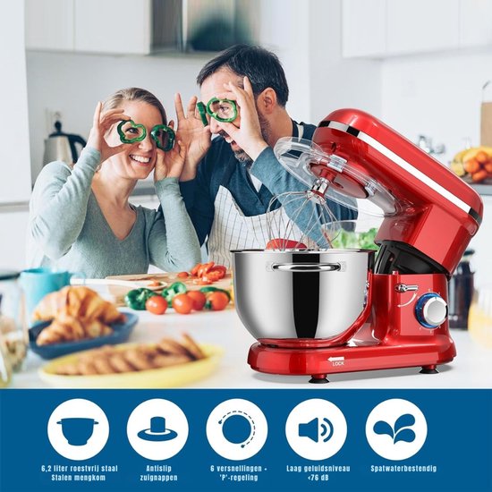 KAD® Deegmachine - Elektrische Deegmixer - Keukenmixer - Rood - 42cm x 27cm x 36cm — afbeelding 3