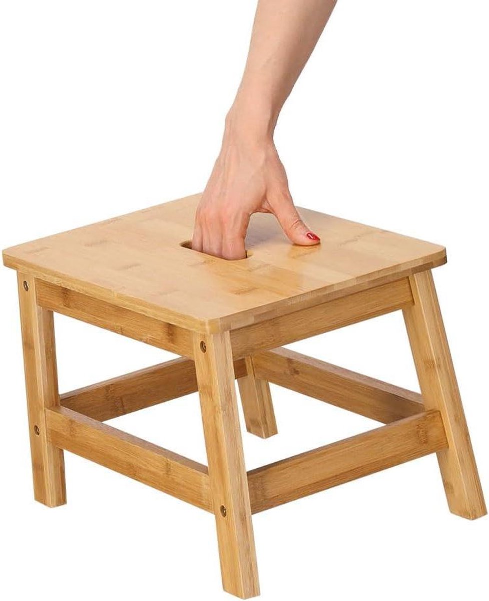 Voetenbank Bamboe - Krukje Opstapje - Extra Zithoogte - Met Greepgat - 38.5 x 26 x 25 cm - Natuurlijk
