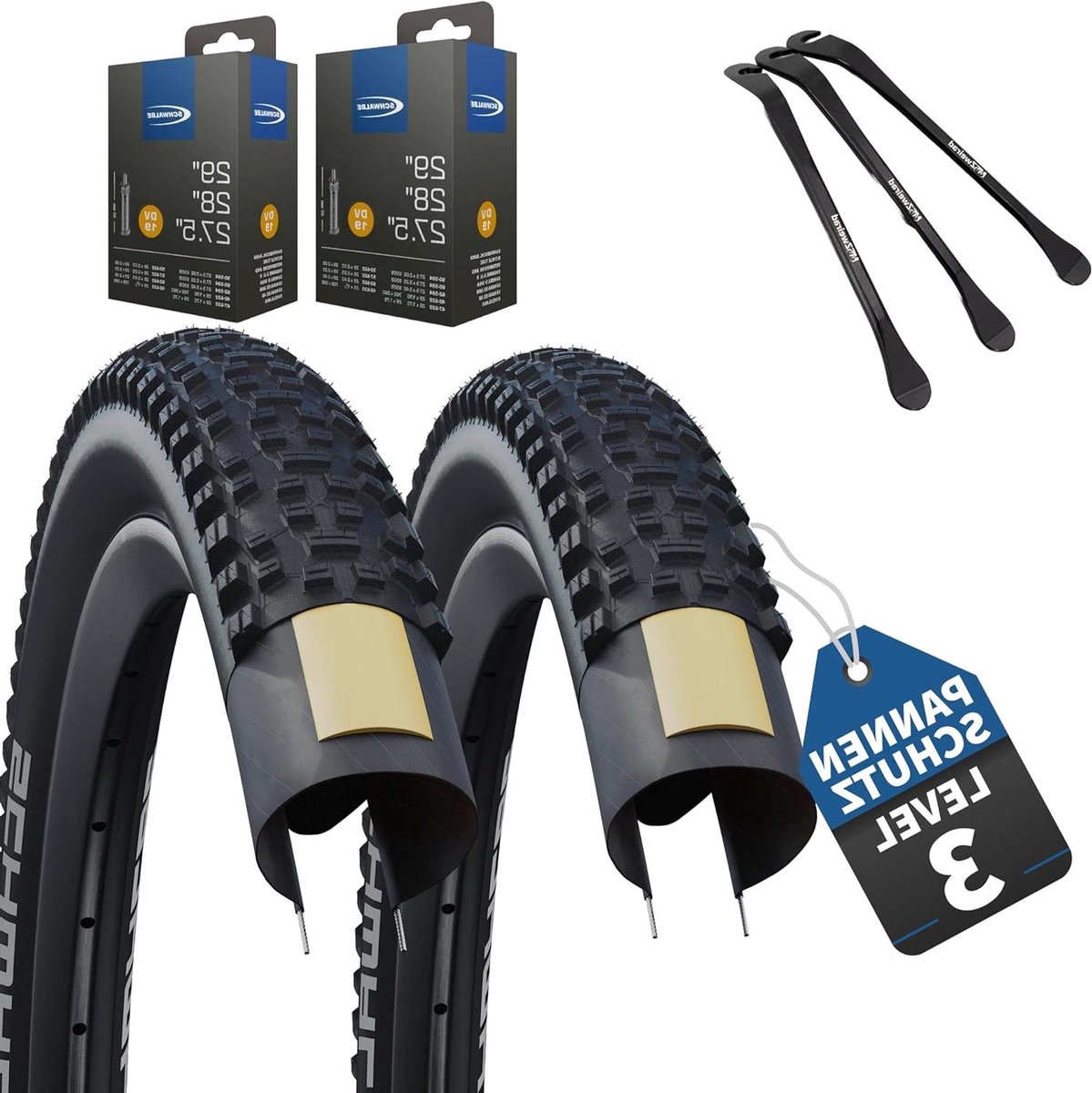 Fietsbanden Set - Binnenbanden Set - Mountainbiken - Inclusief Bandenlichters - 29 inch - Zwart