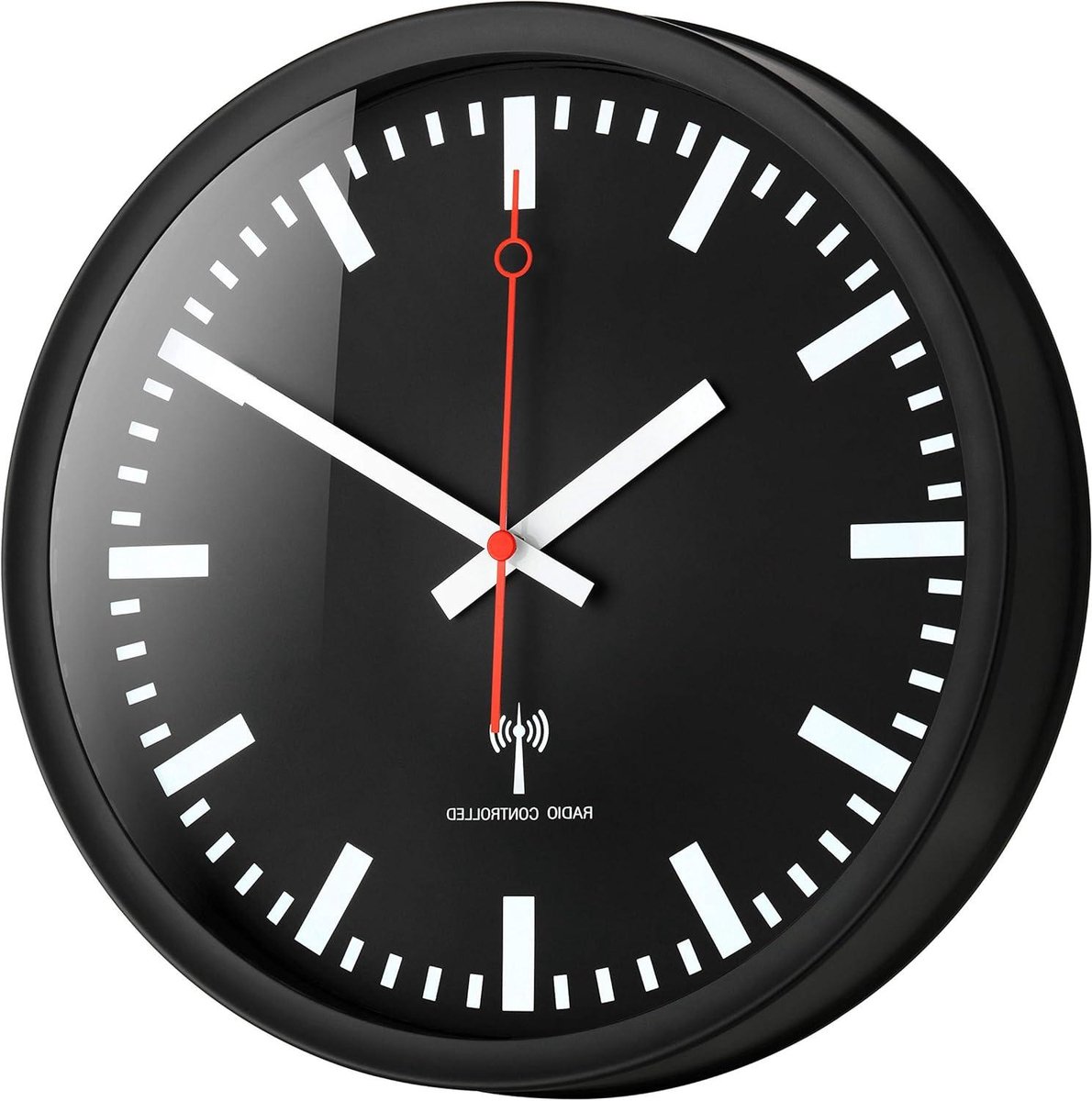 Draadloze Wandklok - Stationsklok Radioklok - Tijd Weergeven - Stil Sweep-uurwerk - 250 x 42 x 250 mm - Zwart