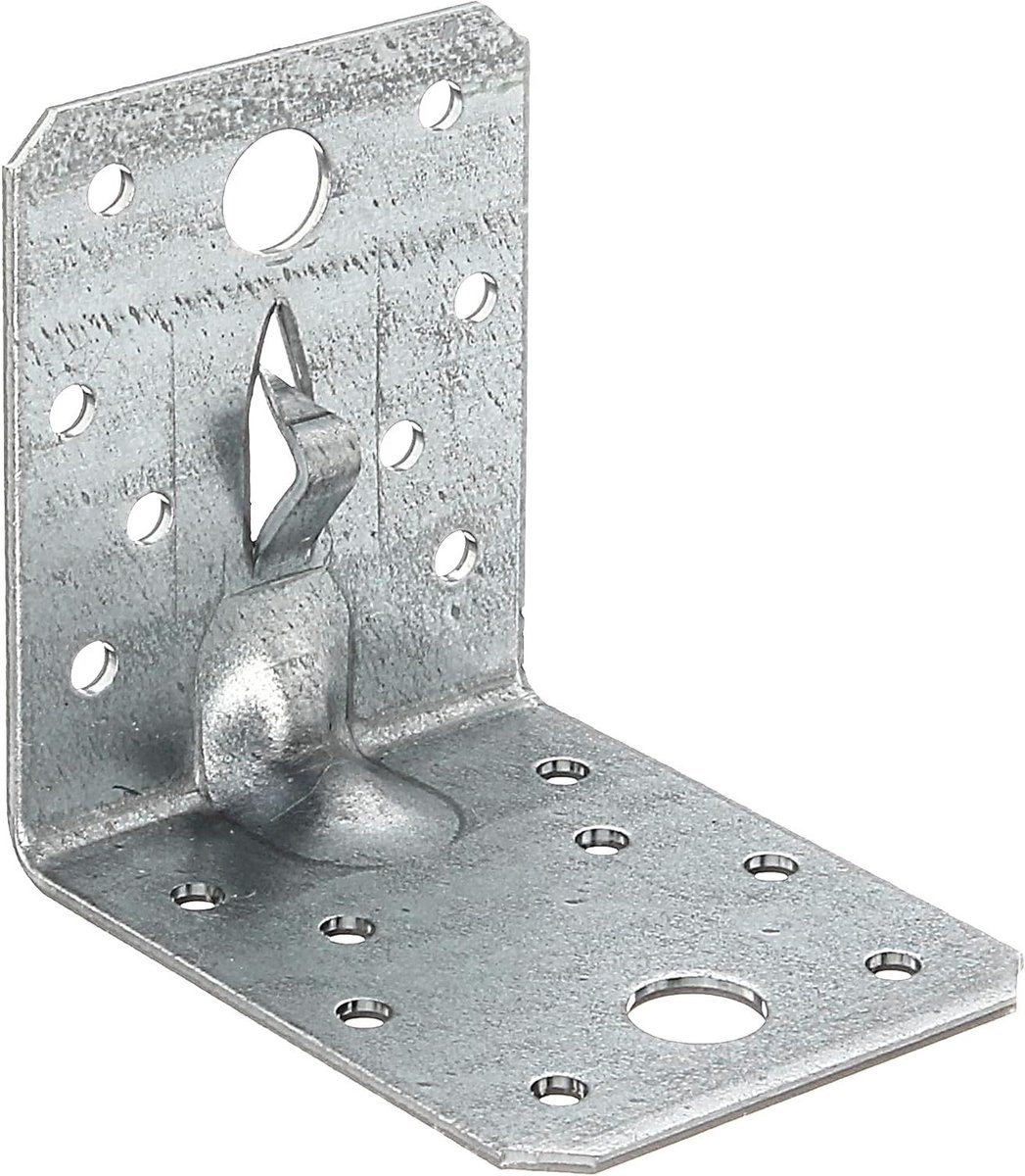 Hoekverbinder Staal - Versterkingshoek Houtbouw - Houtverbindingen Maken - Met Rib en Fixeerklauw - 70x70x55 mm - Verzinkt