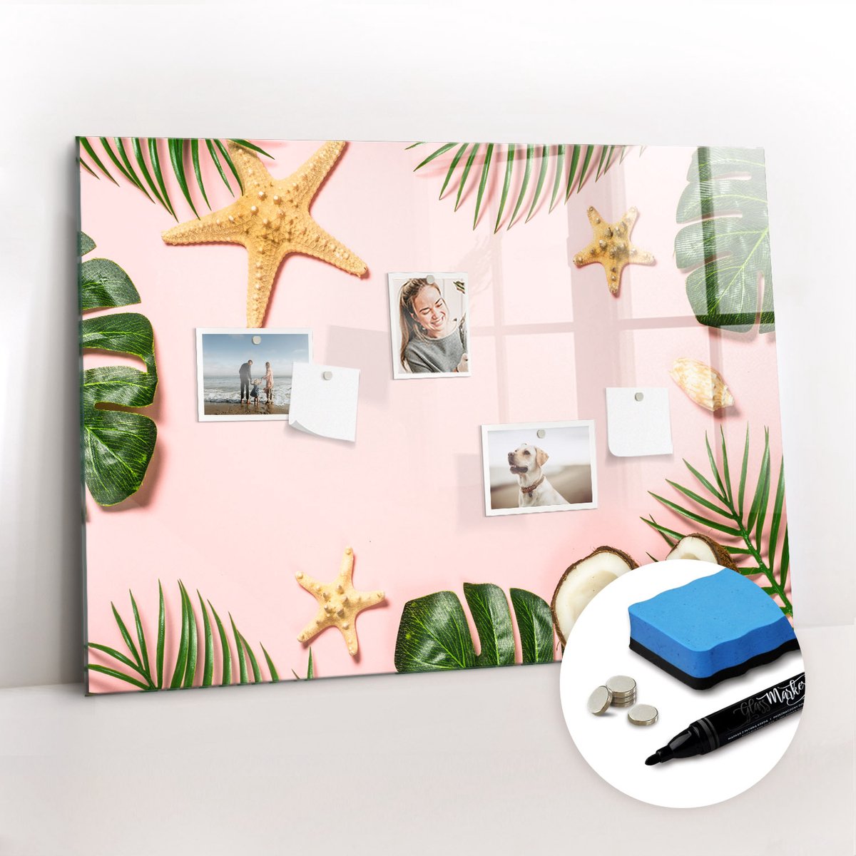 Tulup Whitebord - Zomerse sfeer - 100 x 70 cm - Roze Magneetborden voor vakantiemagneten - Gratis 5 Sterke Magneten + Whiteboard Marker & Wisser - Interieur Accessoires Kantoor - Magneetbord Design - Planning Muur