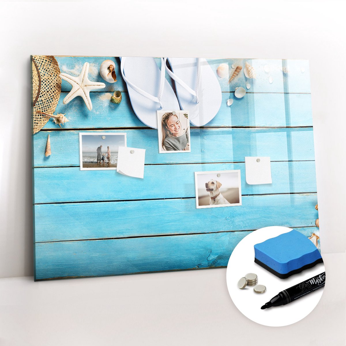 Tulup Whitebord - Zomerse strandaccessoires - 100 x 70 cm - Blauw Magneetbord Rechthoekig - Gratis 5 Sterke Magneten + Whiteboard Marker & Wisser - Organizer Muur - Magnetisch Wandbord - Planning Muur