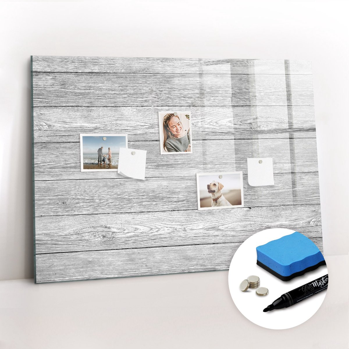 Tulup Whitebord - Verticale houten panelen - 100 x 70 cm - Grijs Memobord Magnetisch - Gratis 5 Sterke Magneten + Whiteboard Marker & Wisser - Organizer Muur - Magneetbord Design - Planning Muur