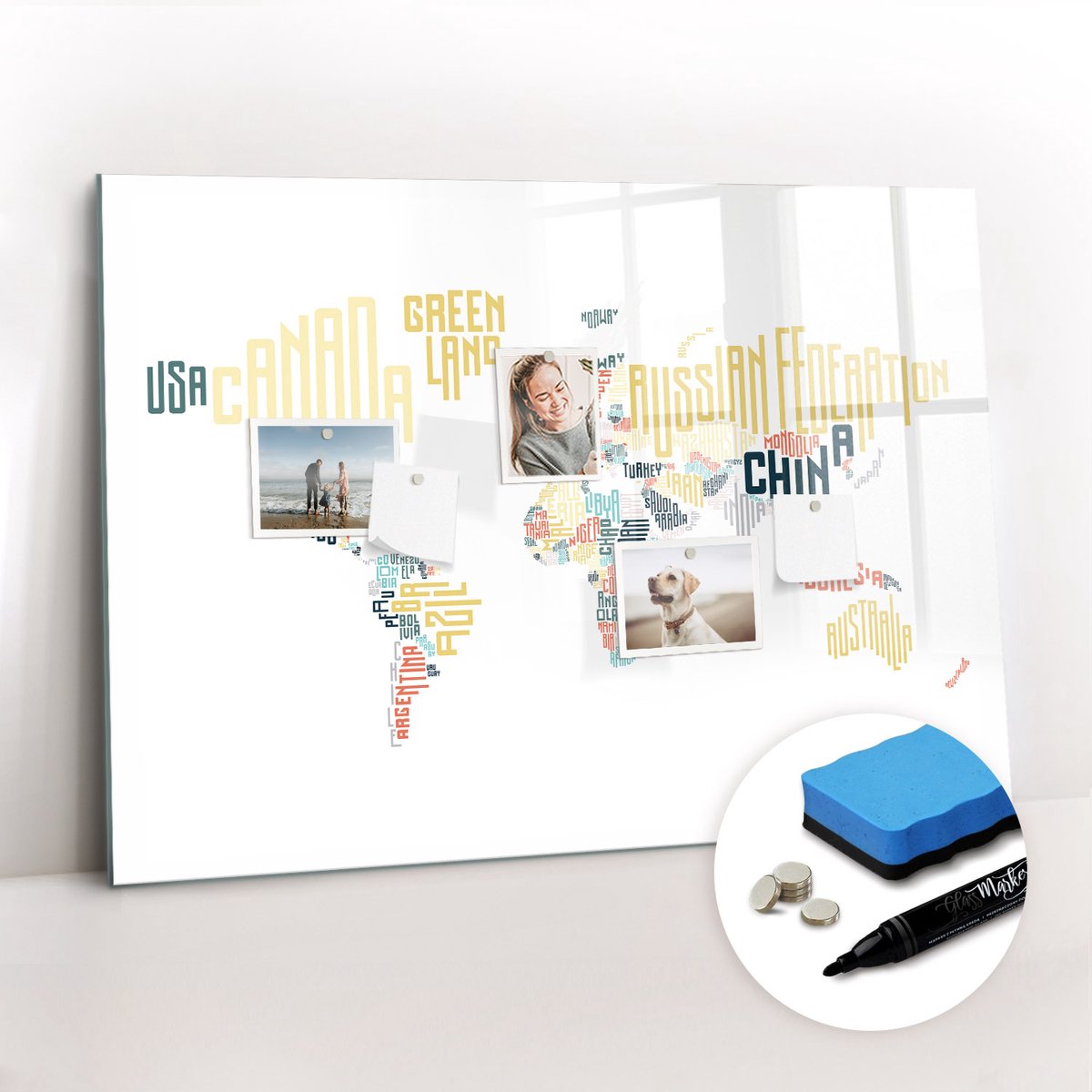 Tulup Whitebord - Namen van landen - 100 x 70 cm - Veelkleurig Magnetisch Bord - Inclusief Gratis Magneten & Marker & Spons - Interieur Accessoires Kantoor - Memobord Keuken - Productiviteit Tools