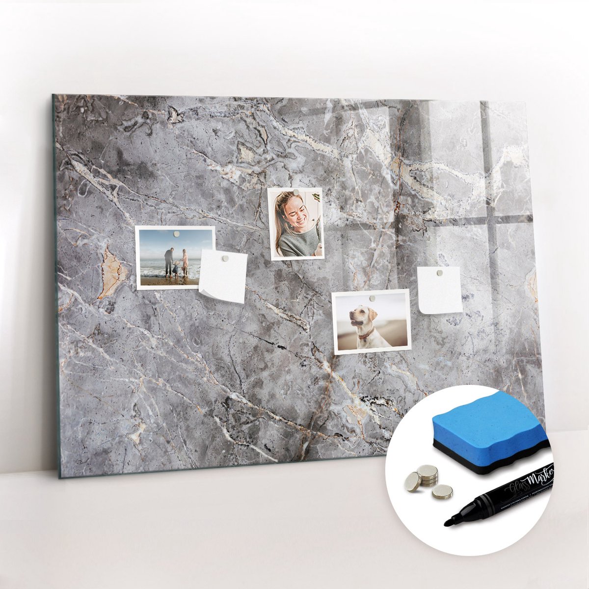Tulup Whitebord - Marmerpatroon - 100 x 70 cm - Grijs Memo Magneetbord - Gratis 5 Sterke Magneten + Whiteboard Marker & Wisser - Industrieel Wandbord - Magneetbord Design - Productiviteit Tools