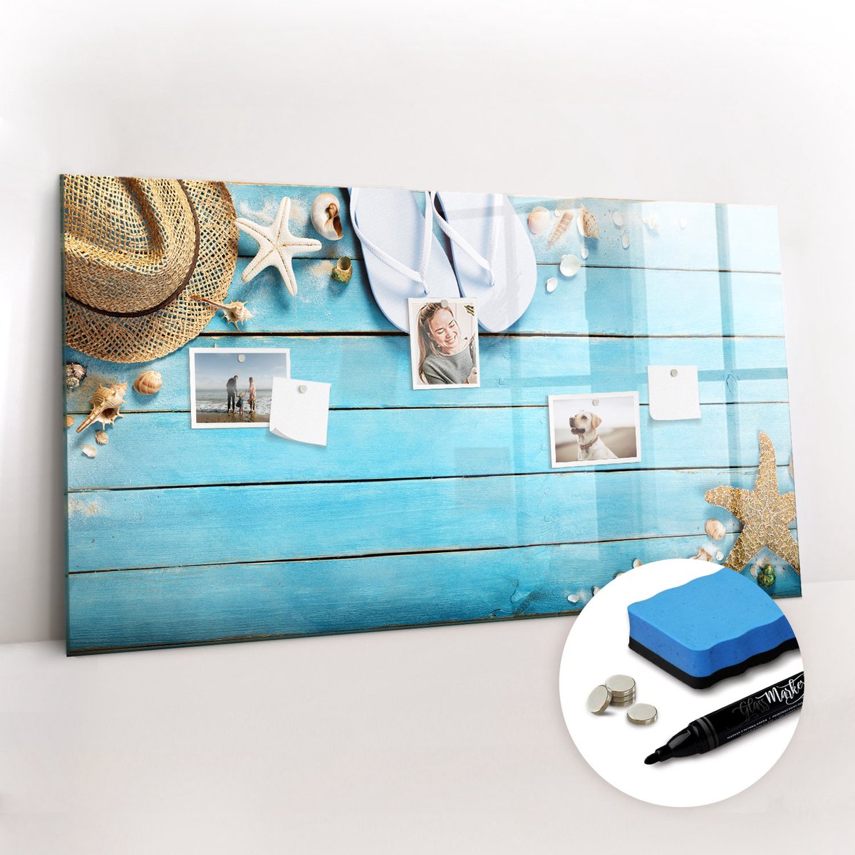 Tulup Whitebord - Zomerse strandaccessoires - 120 x 60 cm - Blauw Magneetbord Rechthoekig - Gratis 5 Sterke Magneten + Whiteboard Marker & Wisser - Scandinavisch Design Bord - Magneetbord Muur - Planning Muur
