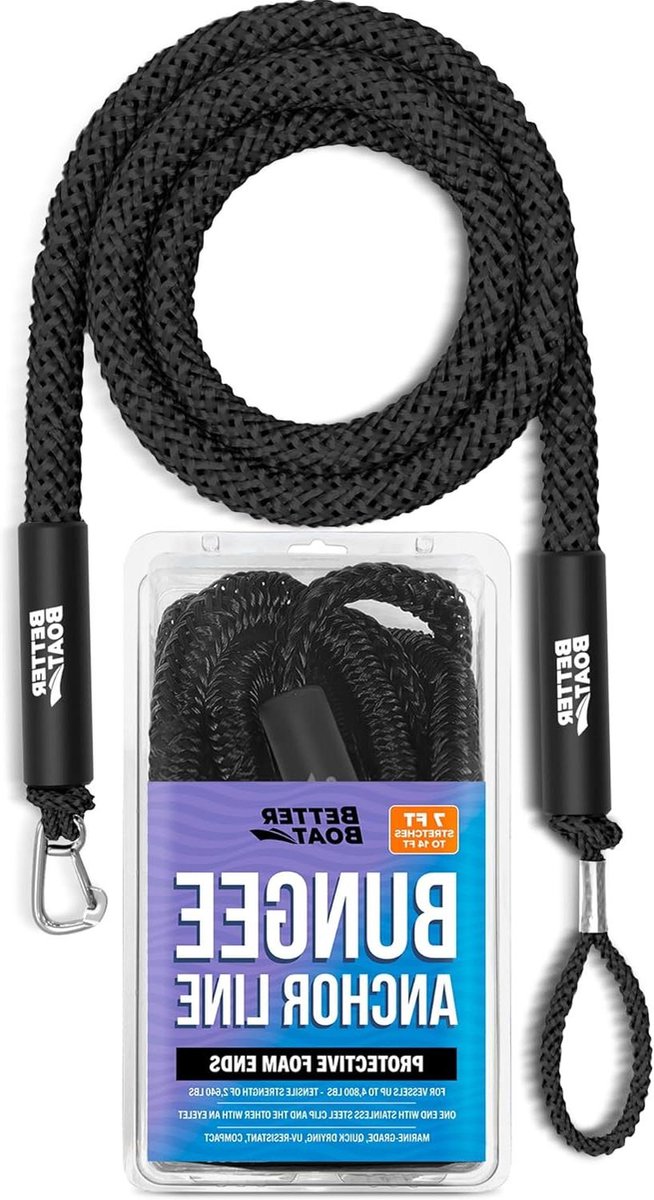 Bungee Ankertouw Boot - Ankerlijn Elastisch - Boot Verankeren - Dubbel Gevlochten UV-bestendig - 21 m tot 43 m - Zwart