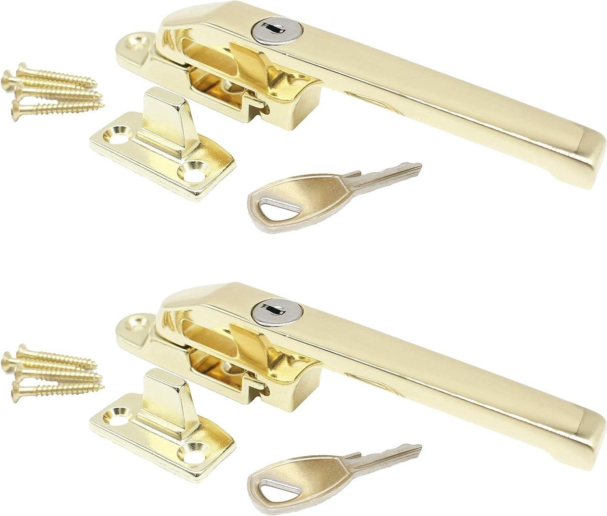 Raambeveiliging Handvat - Raamsluiting Messing Effect - Ramen Ventileren - Nachtventilatie Stand - Pack van 2 - Messing