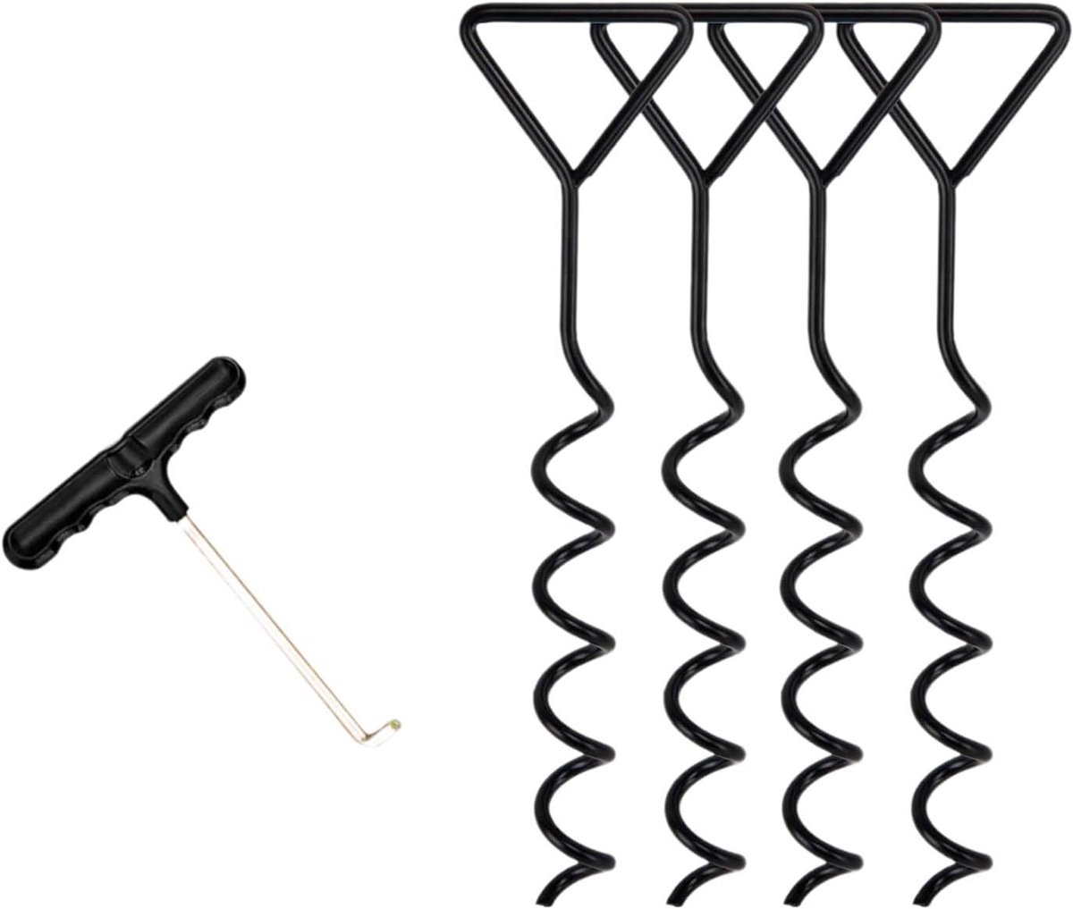 Grondankers Set - Haringen Ankers - Outdoor Beveiligen - Robuuste Spiraalvorm - 40 cm Lengte - Zwart