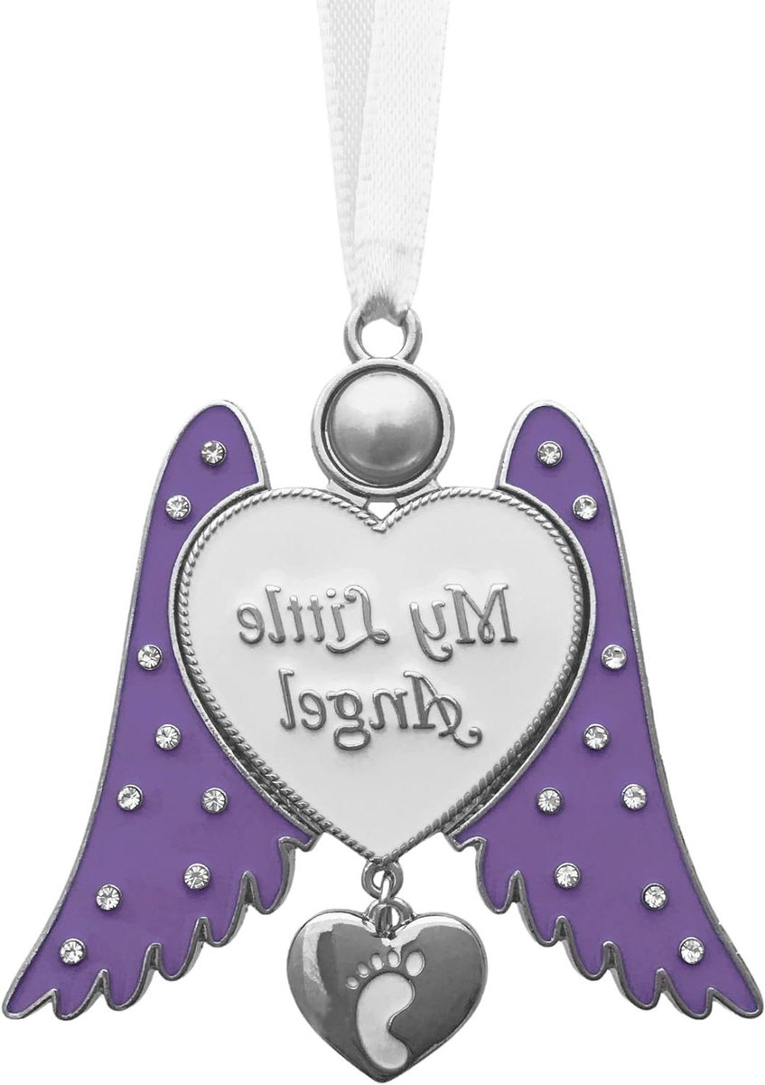 Gedecoreerd Engel Ornament - Baby Engel - Geboorte Herdenking - Hartvormige Charm - 76 cm - Zilverkleurig