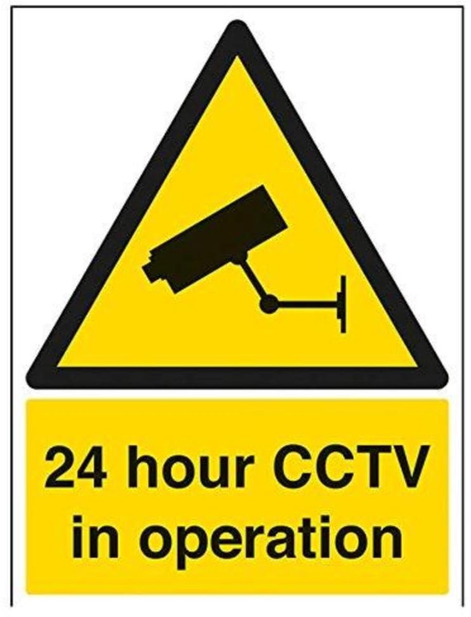 Waarschuwingsbord - CCTV sticker Veiligheidsbord - Veiligheid Aangeven - 24 uur Toezicht - 300 mm x 400 mm - Zwart/Geel