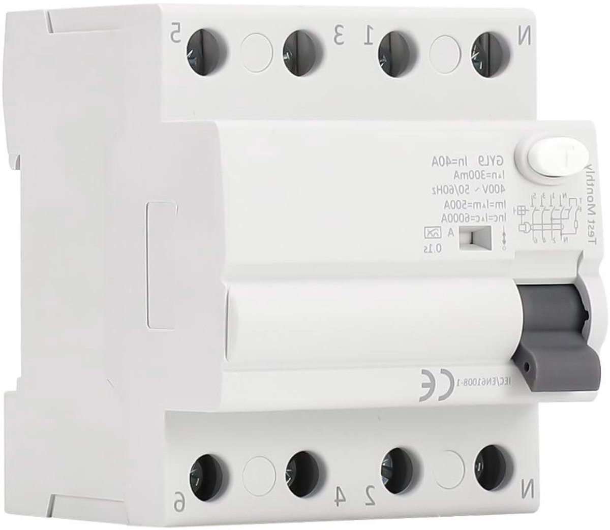 Differentiële Schakelaar - Stroomonderbreker Aardlek - Elektrische Installatie Beveiliging - Super Geïmmuniseerd Klasse A - 40A 300mA - Grijs
