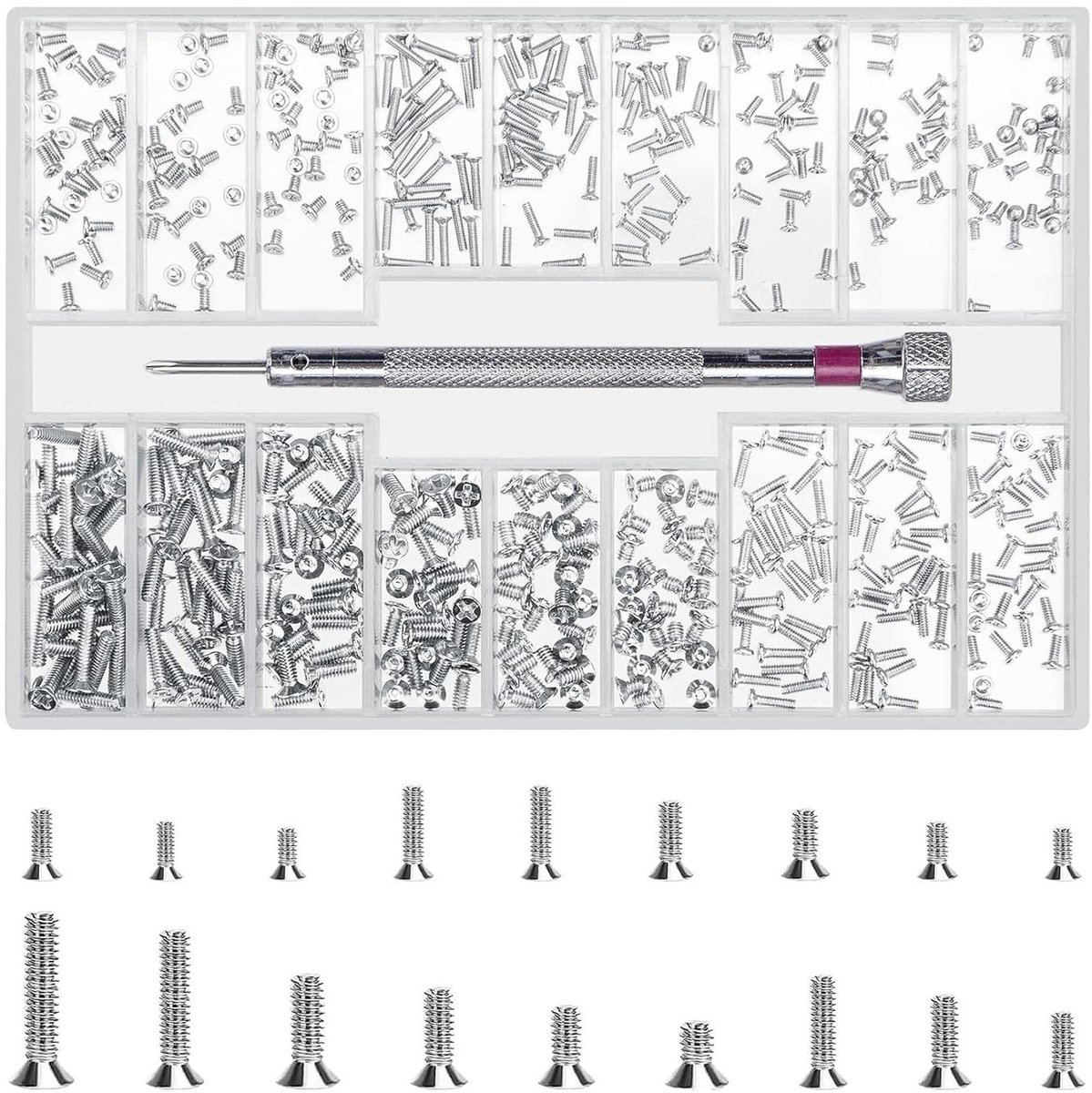 Brilschroeven Set - Microschroeven Reparatie Schroeven - Elektronica Repareren - Koolstofstaal Materiaal - 500 Stuks - Zilver