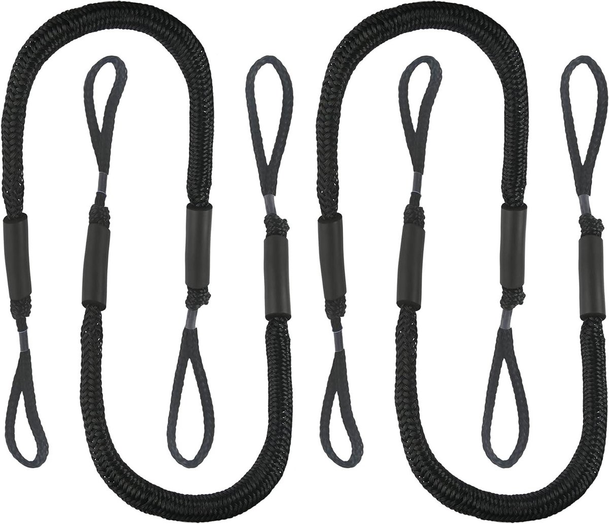 Bungee Docklijnen - Bootlijnen Bungee - Aanleggen Boot - Met EVA Drijvers - 1.2 tot 1.7m - Zwart