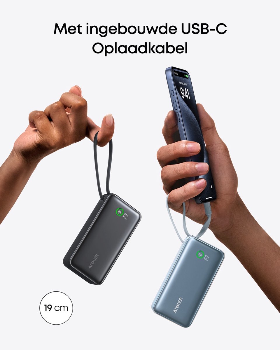 Anker-Nano Powerbank 10.000 mAh 30 W Zwart met USB-C Kabel - afbeelding 3