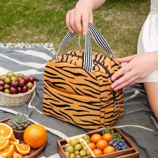 Lunchtas voor dames en heren, herbruikbare lekvrije koeltas, lichtgewicht thermische lunchbox voor kantoor, sportschool, strand en reizen (tijgerprint) — afbeelding 5