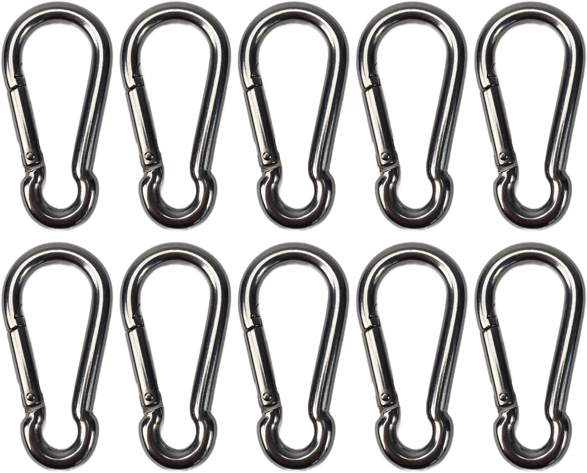 BCF-Products - Karabijnhaak - 8x80mm - 10 stuks - RVS 316 - Musketonhaak - Carabiner