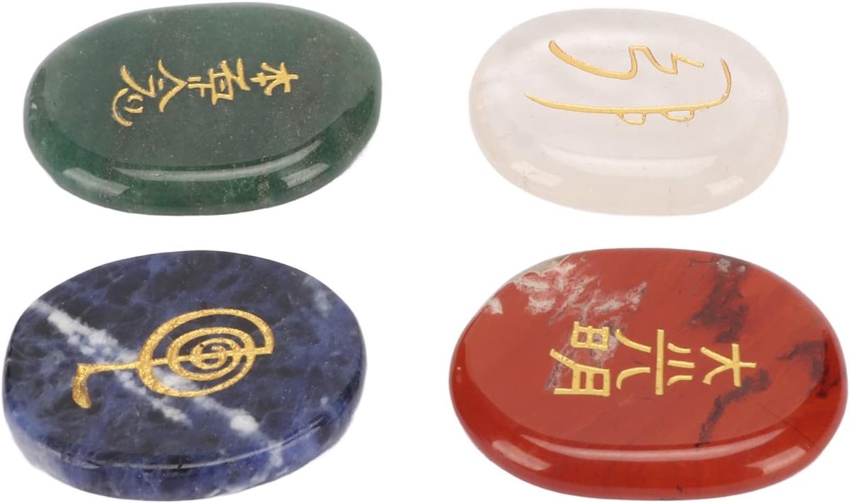 Handgemaakte Kristallen Reiki Balancer met Gegraveerde Symbolen - 4 Stenen voor Genezing en Meditatie Ritualen