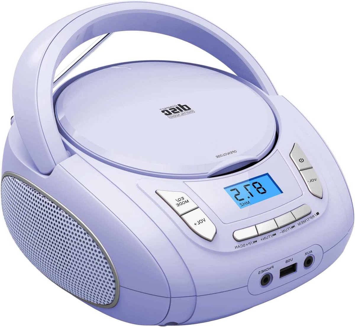 Draagbare CD-speler - Boombox Radio - Muziek Luisteren - Bluetooth en USB - 23 x 21 cm - Paars
