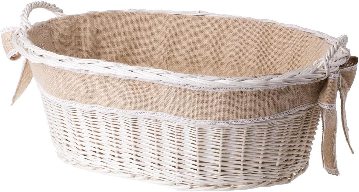 Rieten Haardmand - Wilgenhout Opslag - Haardhout Opslag - Handgevlochten Decoratief - 60 x 44 x 23 cm - Beige