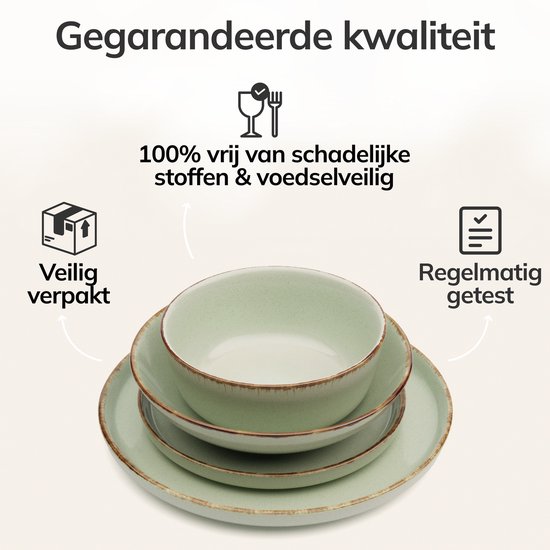 Pure Living Rustic Serviesset - Mintgroen - 24-Delig Voor 6 Personen - Massief Aardewerk - Landelijk Design - Magnetron & Vaatwasserbestendig — afbeelding 2