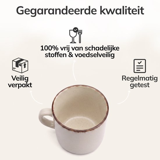 Pure Living Rustic Koffiekopjes - Beige - Set Van 6 (350 ml) - Massief Aardewerk - Landelijk Design - Magnetron & Vaatwasserbestendig — afbeelding 3