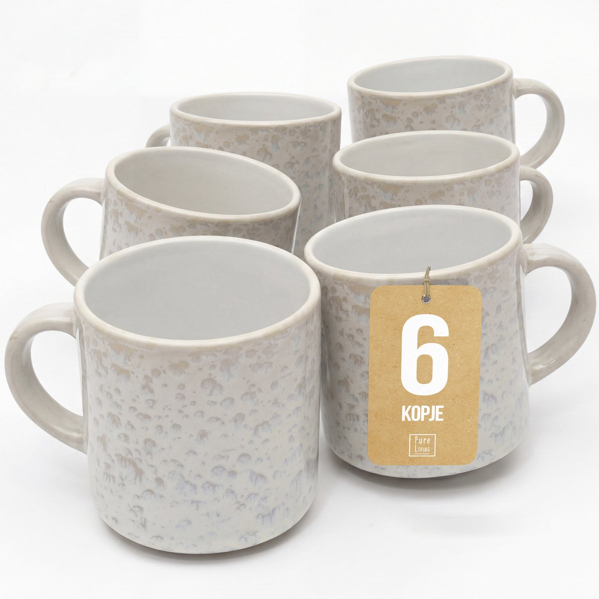 Pure Living Ibiza Light Koffiekopjes Voor 6 Personen - 350ml - Beige - Aardewerk - Krasbestendig - Vaatwasserbestendig