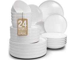 Pure Living Crystal Serviesset - Wit - 24-Delig - 6 Persoons - Massief Porselein - Krasbestendig -…