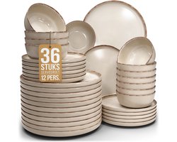 Pure Living Rustic Serviesset - Beige - 36-Delig Voor 12 Personen - Massief Aardewerk - Landelijk…