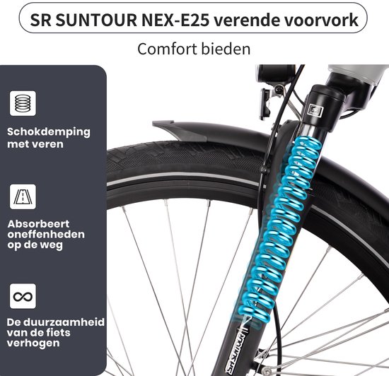 SAXXX 28 inch Trekking elektrische fiets -250W middenmotor - 80Nm -540Wh volledig geïntegreerde uitneembare accu - tot 110 km actieradius -SHIMANO Deore 10 versnellingen - hydraulische schijfremmen voor en achter -SR SUNTOUR verende voorvork - zilver van Saxxx — afbeelding 5