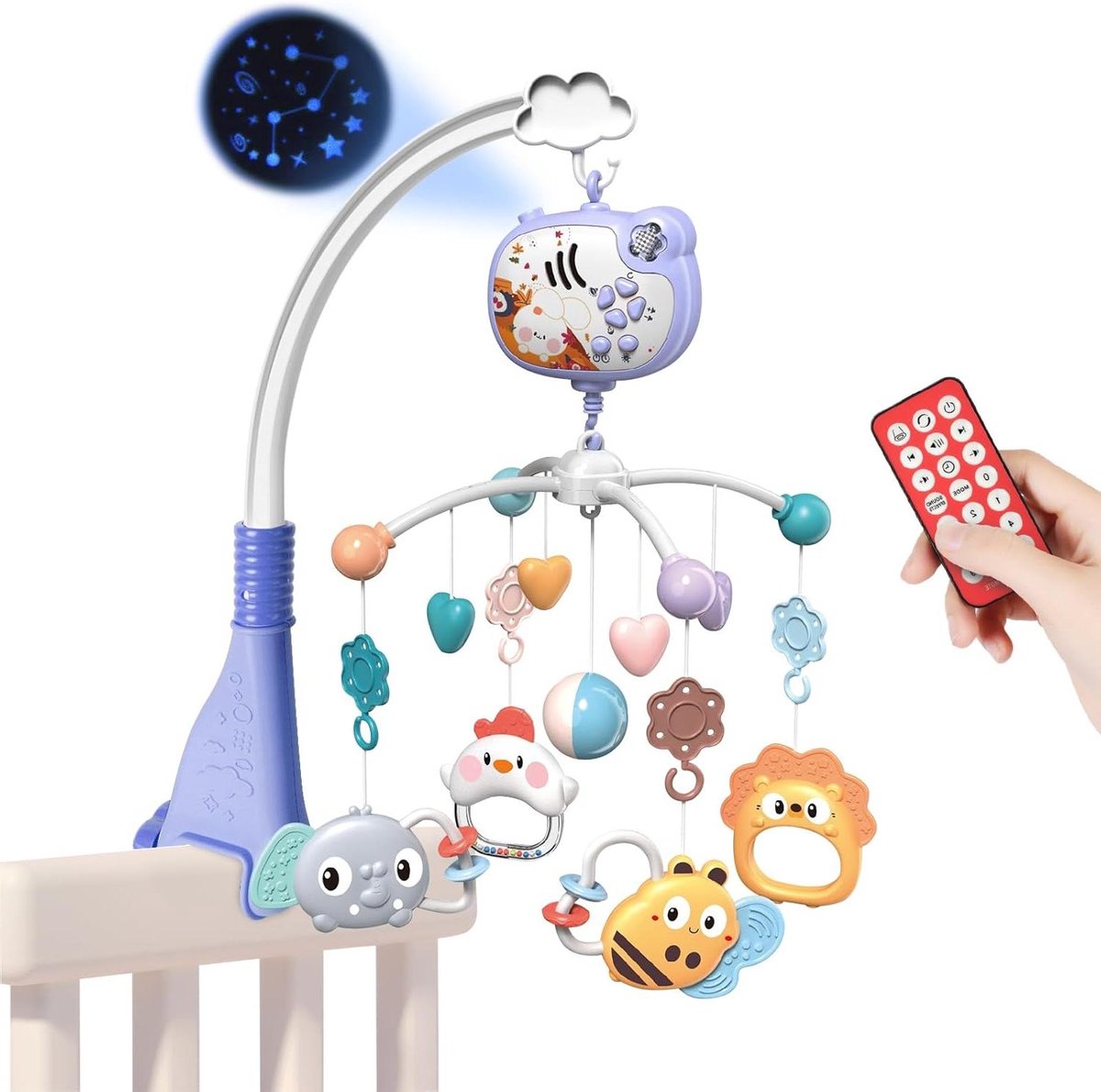 Baby Muziek Mobiel - Wieg Mobiel - Slaap Assistentie - Met Sterrenprojectie - 32 x 22 x 5 cm - Blauw