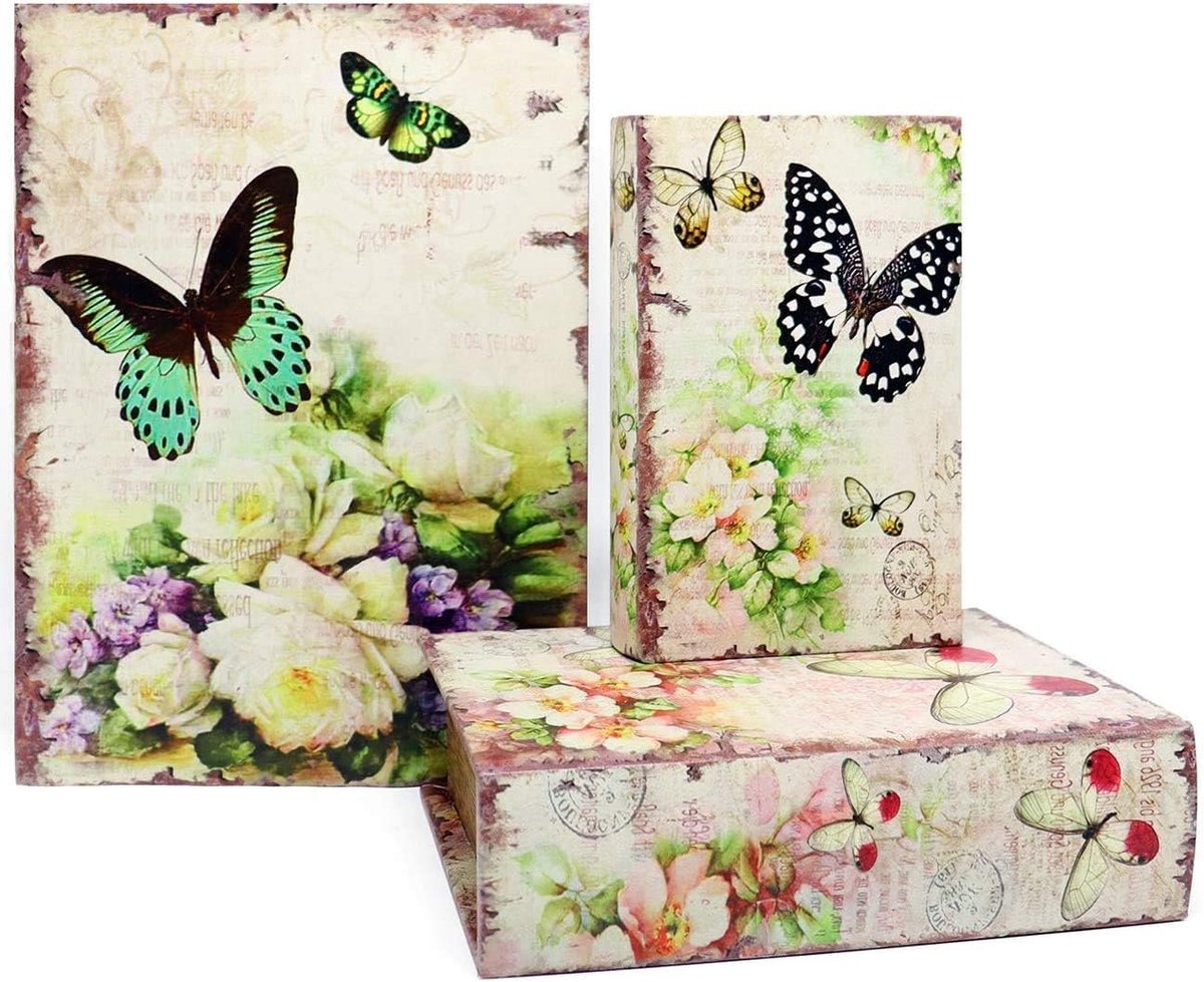 opbergboeken decoratie - Decoratieve Boekendozen Set van 3 - Faux Hout - Magnetische Sluiting - Vintage Uiterlijk - Voor Thuis en Kantoor