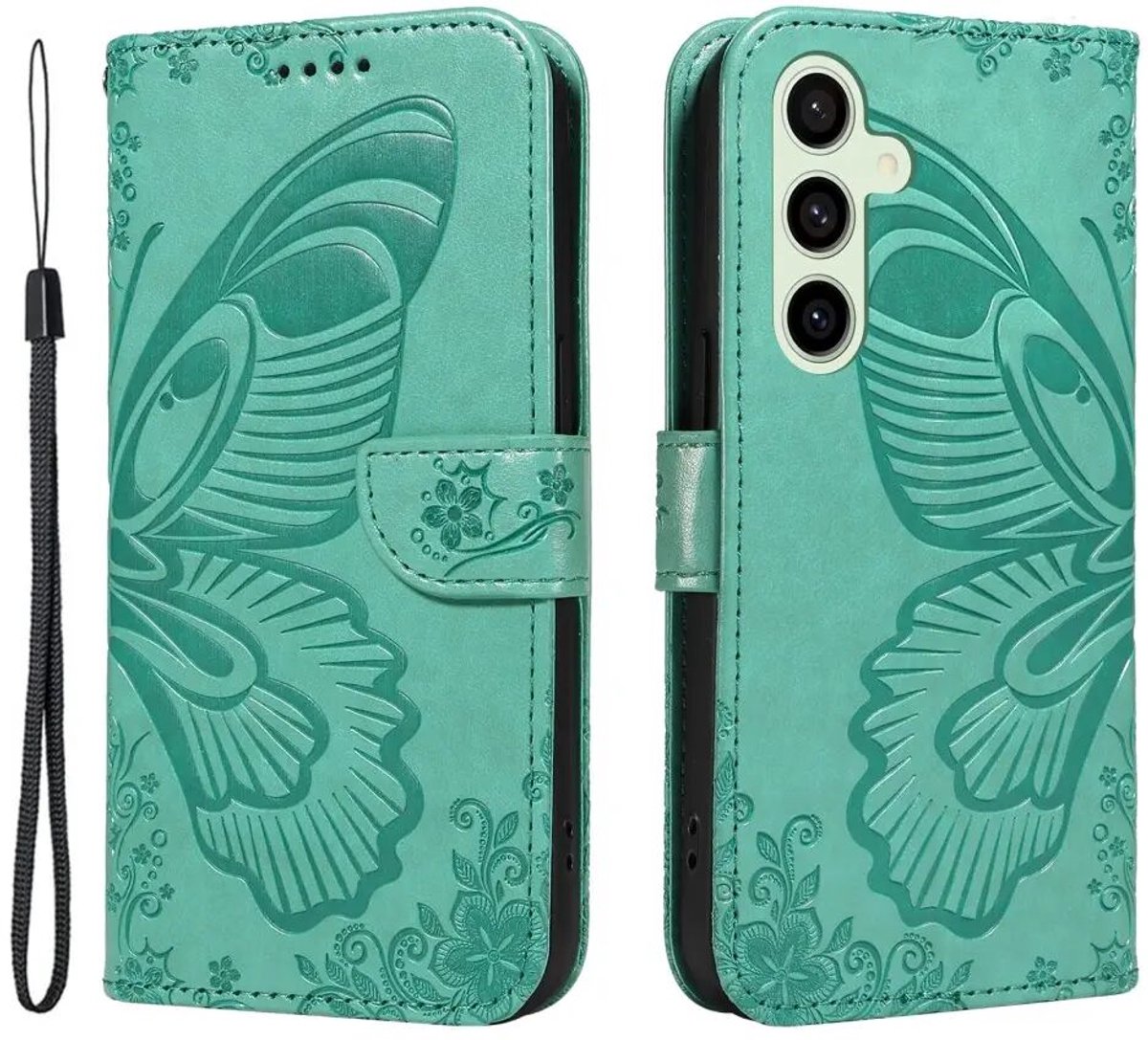 Hoesje Geschikt voor Samsung Galaxy S24 FE | Wallet Vlinder Book Case Kunstleer | Portemonnee | Standaard | Groen