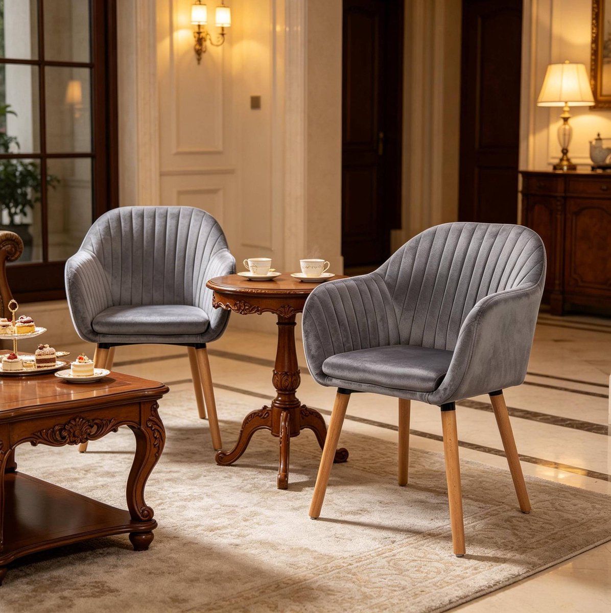 MIVRAY Eetkamerstoel 81 cm - Kuipstoel Met Armleuningen Set Van 2 - Ergonomisch Comfort - Voor Eetkamer En Woonkamer - Fluweel Donkergrijs