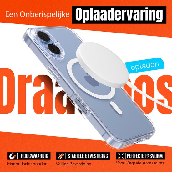 Doorzichtig hoesje voor iPhone met MagSafe. Hoogwaardige magnetische houder en stabiele bevestiging.
