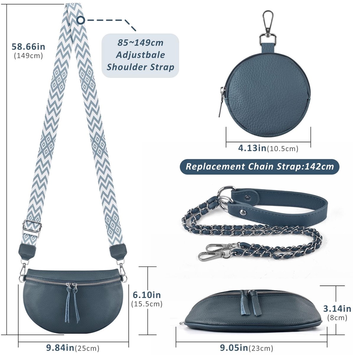 Dailygoods - BROTOU Leren schoudertas voor mobiele telefoon, echte crossbody tas met 2 brede schouderbanden, kaarthouder, met kleine leren tas, zwarte schoudertas voor dames, leren schoudertas voor dames, kleine