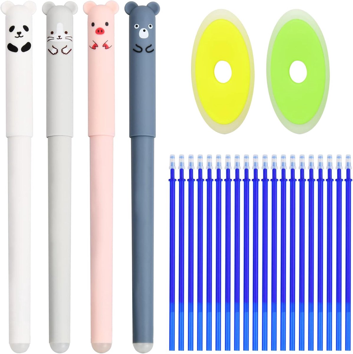 Dailygoods- Gelpennen Uitwisbaar - 4 Stuks - 20 Navullingen - 2 Gummen - 0,35 mm - ABS Kunststof, Duurzaam - Schrijfpennen