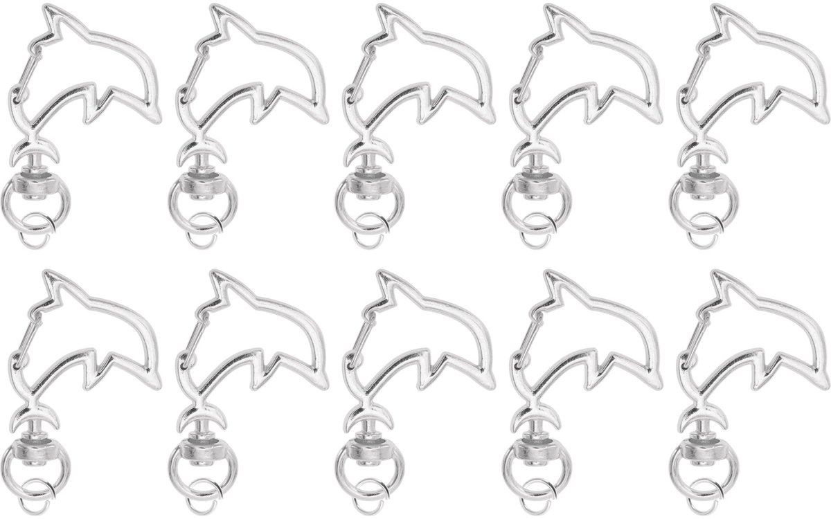 Dailygoods- Sleutelhanger Dolfijn 10 stuks - Karabijnhaak Sleutelhanger - Zinklegering - Schroefsluiting - 360° Draaibaar - Lichtgewicht en duurzaam - Sleutelring