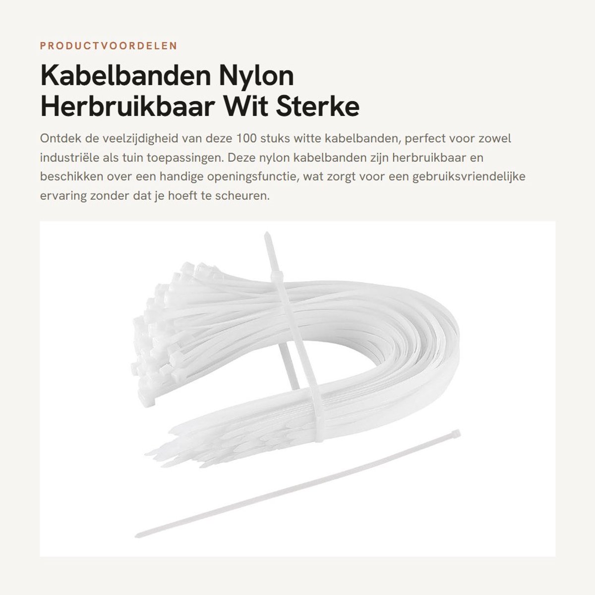Dailygoods- Kabelbinders 100 stuks - Herbruikbaar - 600 x 9 mm - Nylon - Schokbestendig - Hoge treksterkte 80 kg - Vlamvertragend - Binders