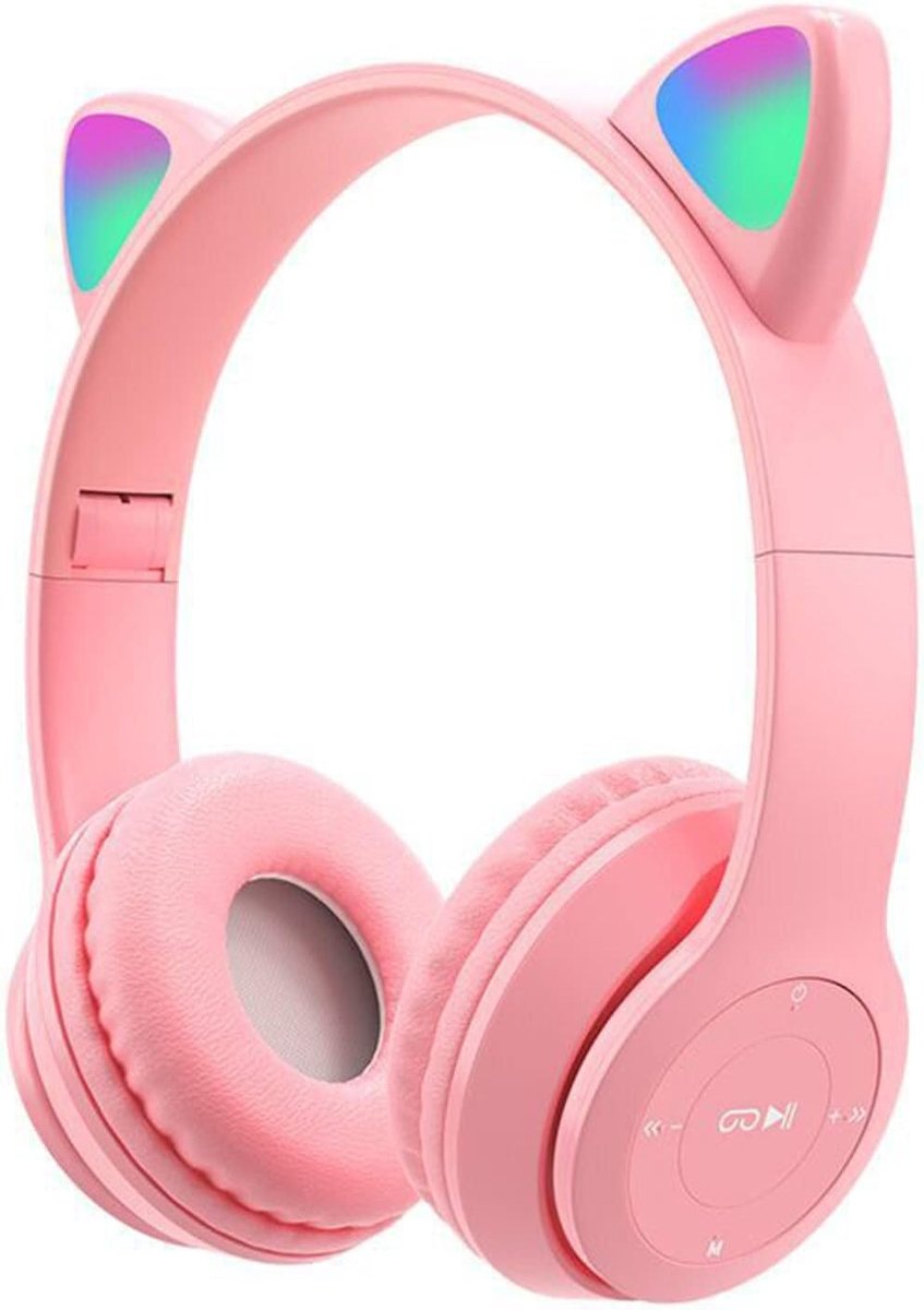 SnelShoppen - Draadloze Bluetooth Over Ear Hoofdtelefoon met Schattige Kat Oortjes en LED Licht, Stereo Vouwbare Hoofdtelefoon Game Headset voor Table