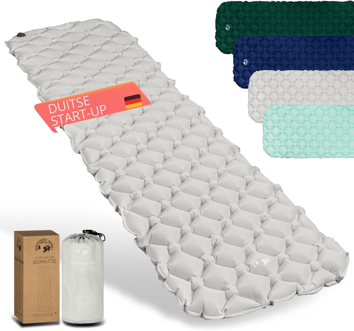 SnelShoppen - Backpacker's Journey Camping Matras - Ultralichte Luchtmatras 0,5 kg - Compact 8,5 x 20 cm - Ideaal voor Wandelen, Kamperen en Outdoor A